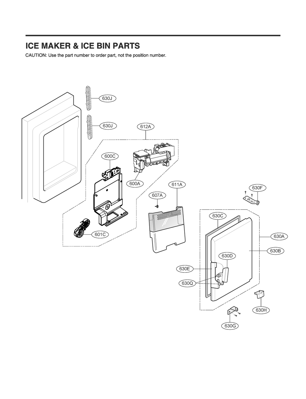 Ice Maker And Ice Bin Parts Diagram and Parts List for GR-L22ANSXM ASTCNA0 LG Refrigerator