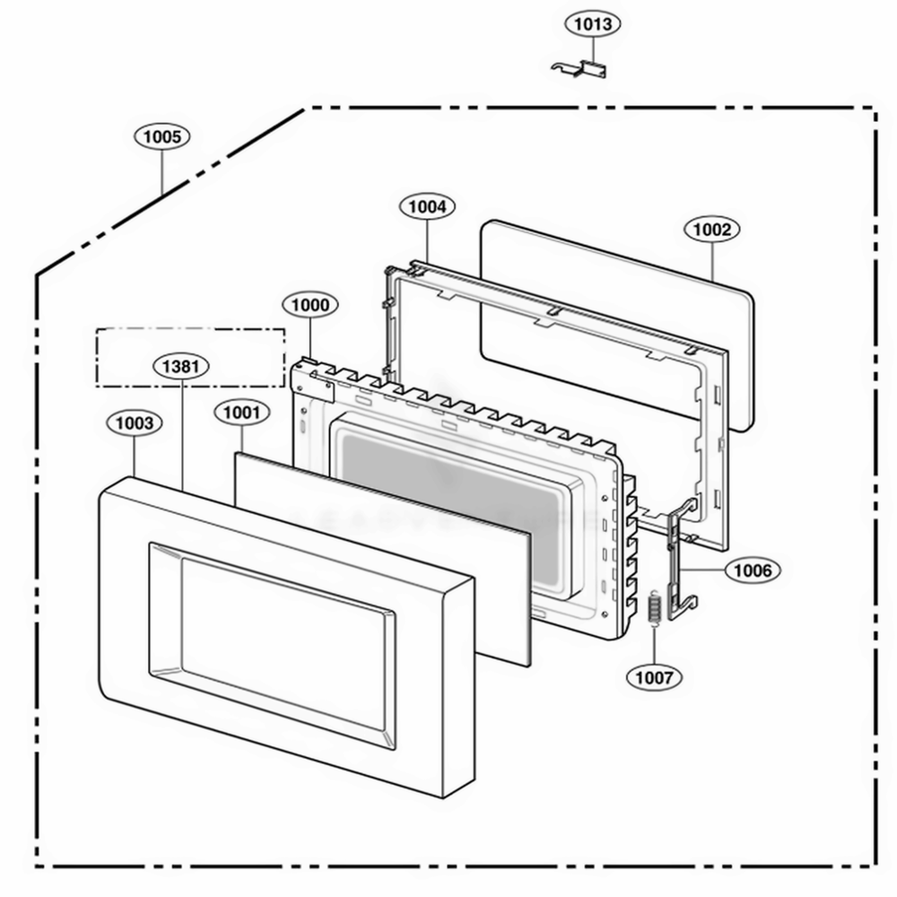 Door Parts Diagram and Parts List for 65223401 CS1ESEA LG Range
