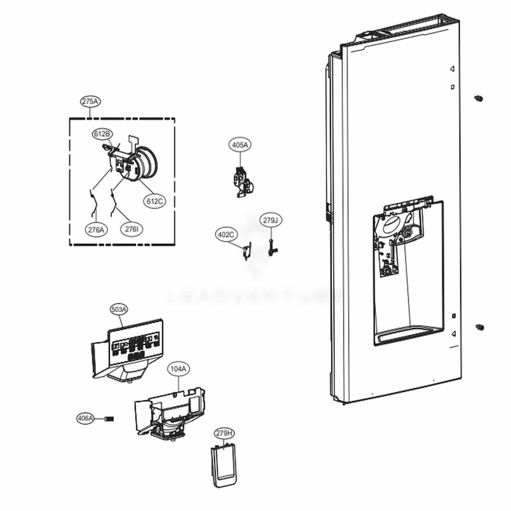 Dispenser Parts Diagram and Parts List for LFXS26596D ASBCNA0 LG Refrigerator