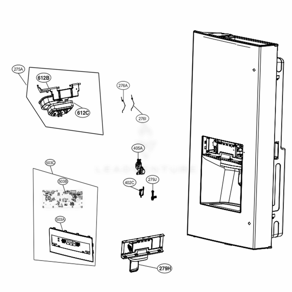 Dispenser Parts Diagram and Parts List for 73115 ASTCSE2 LG Refrigerator