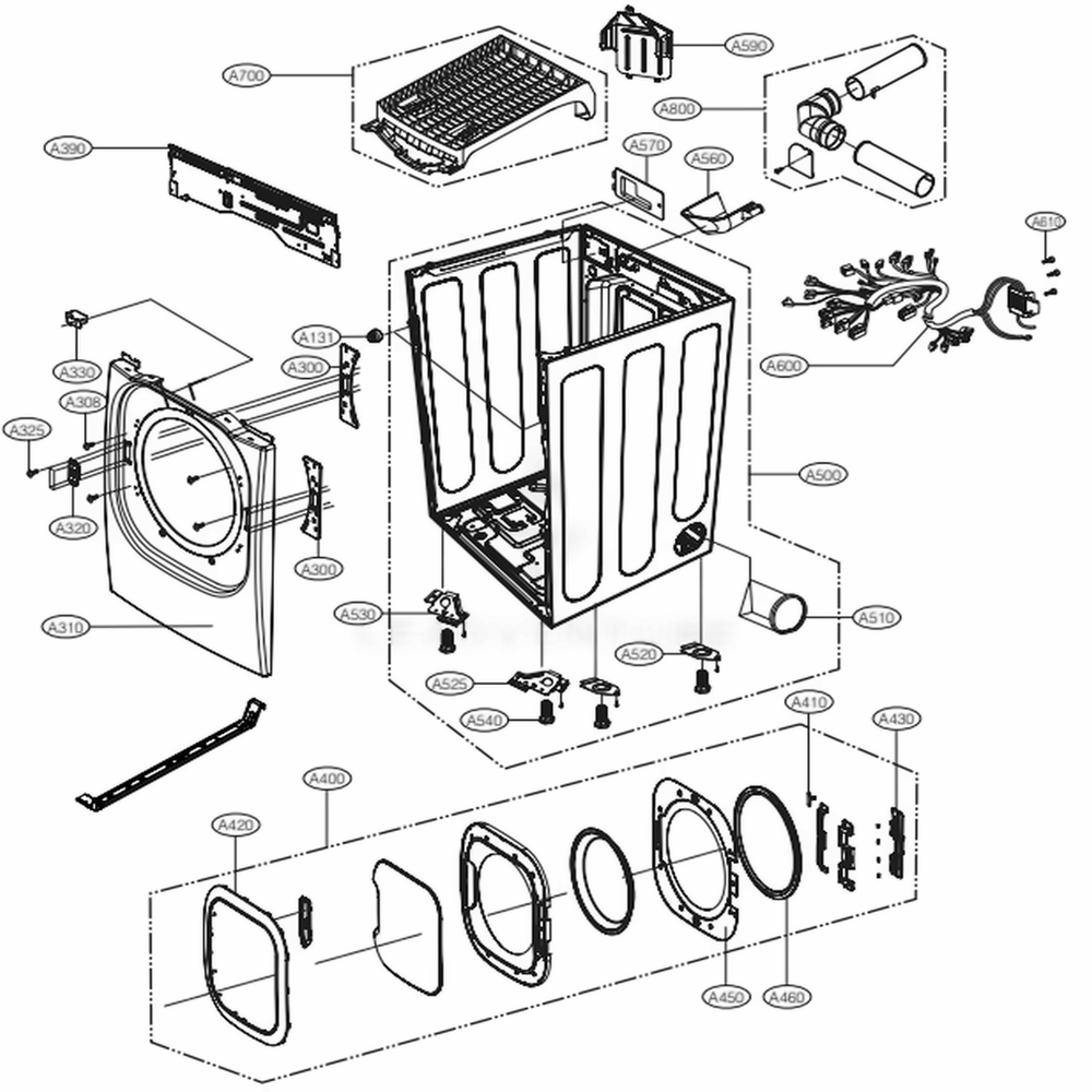 Cabinet And Door Assembly: Electric Type Diagram and Parts List for DLEX4270W ABWEEUS LG Dryer