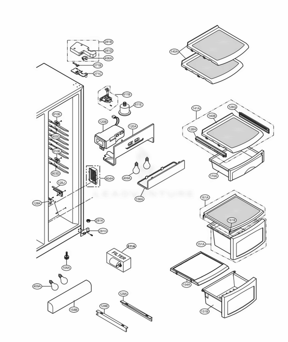 Refrigerator Compartment Diagram and Parts List for 58822 ASWCSER LG Refrigerator