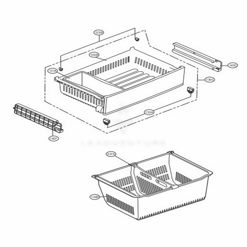 Freezer Parts Diagram and Parts List for LFXS24623D ASBCNA2 LG Refrigerator