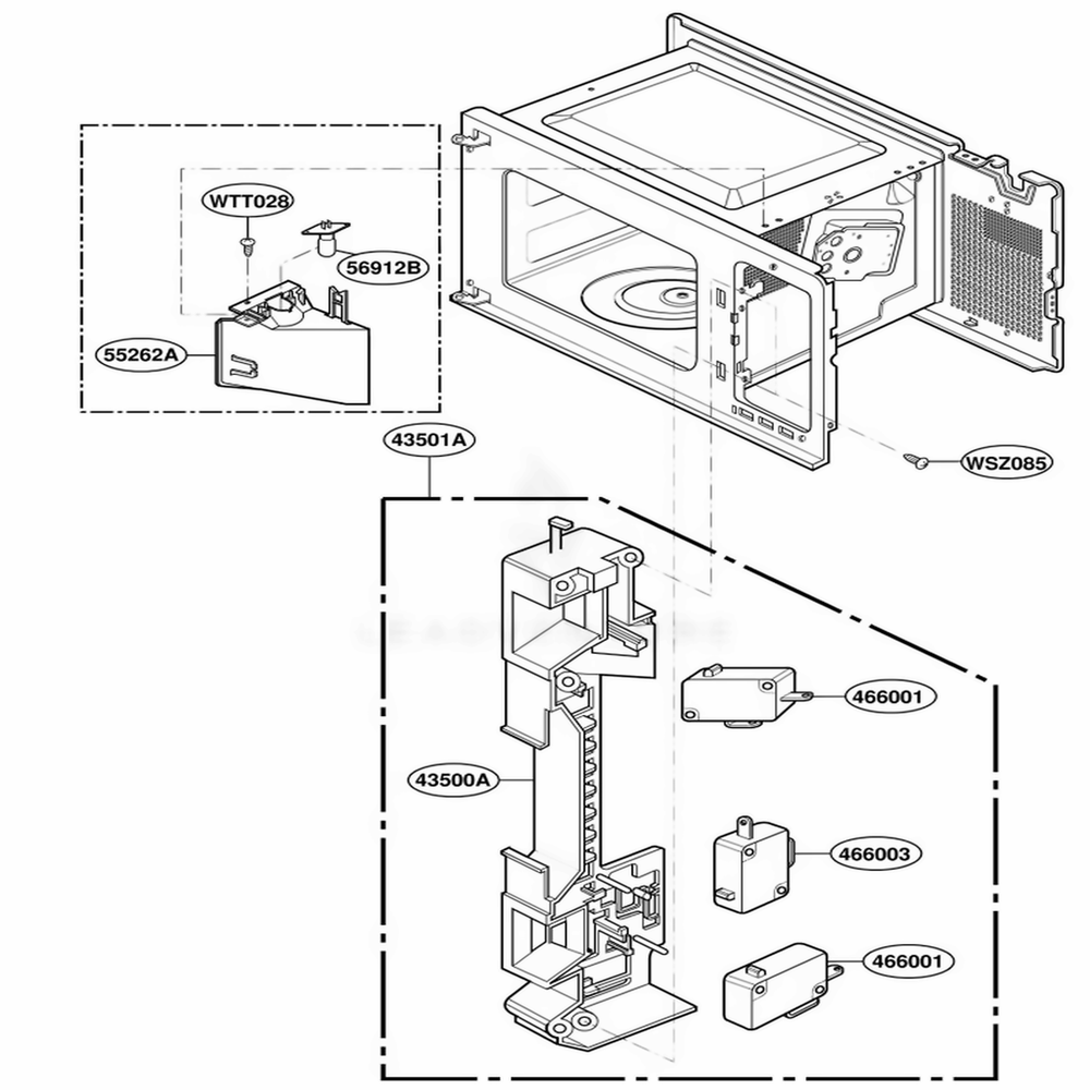 Latch Board Parts Diagram and Parts List for 767 BKESEC LG Wall Oven