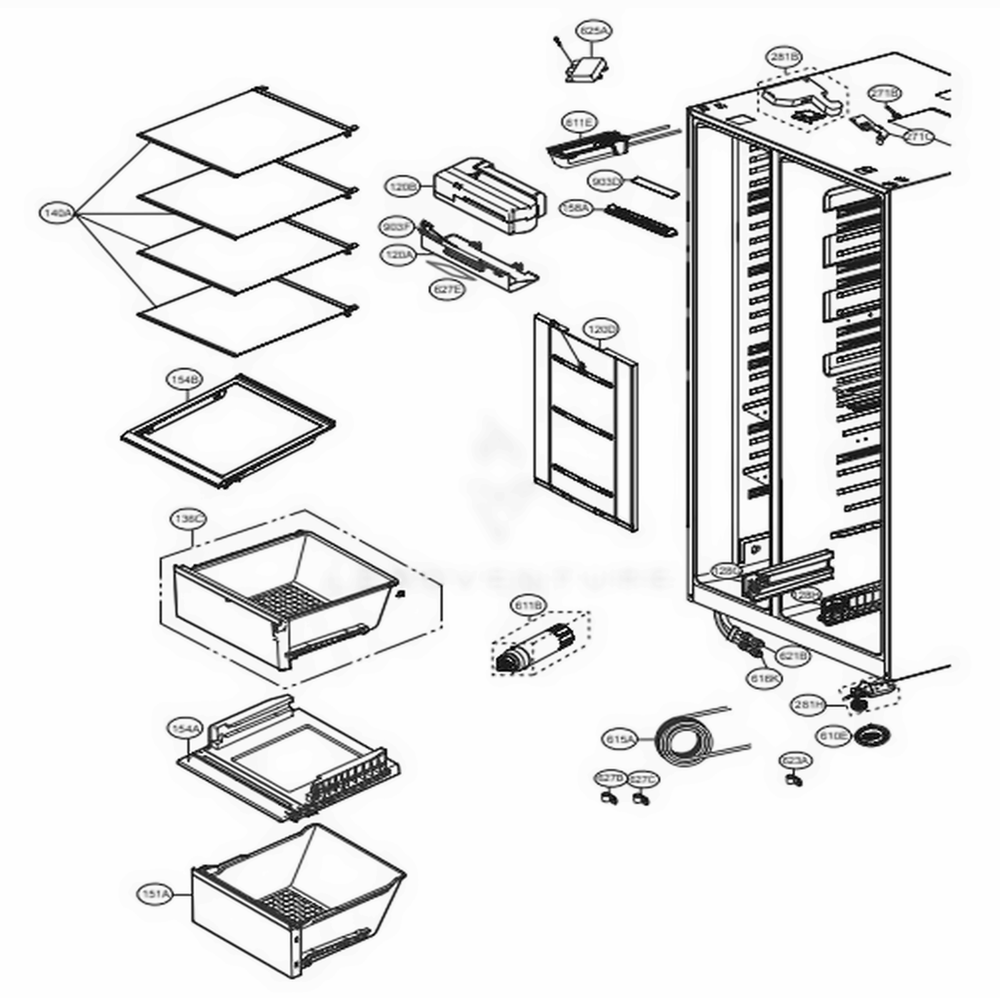 Refrigerator Compartment Diagram and Parts List for LSXS26386S ASTCNA2 LG Refrigerator