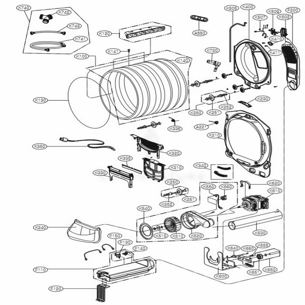 Drum And Motor Assembly: Electric Type Diagram and Parts List for DLEX7600WE ABWEEUS LG Dryer