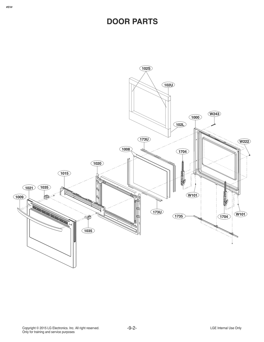 Door Parts Diagram and Parts List for FE1753LS ASTLLGA LG Range
