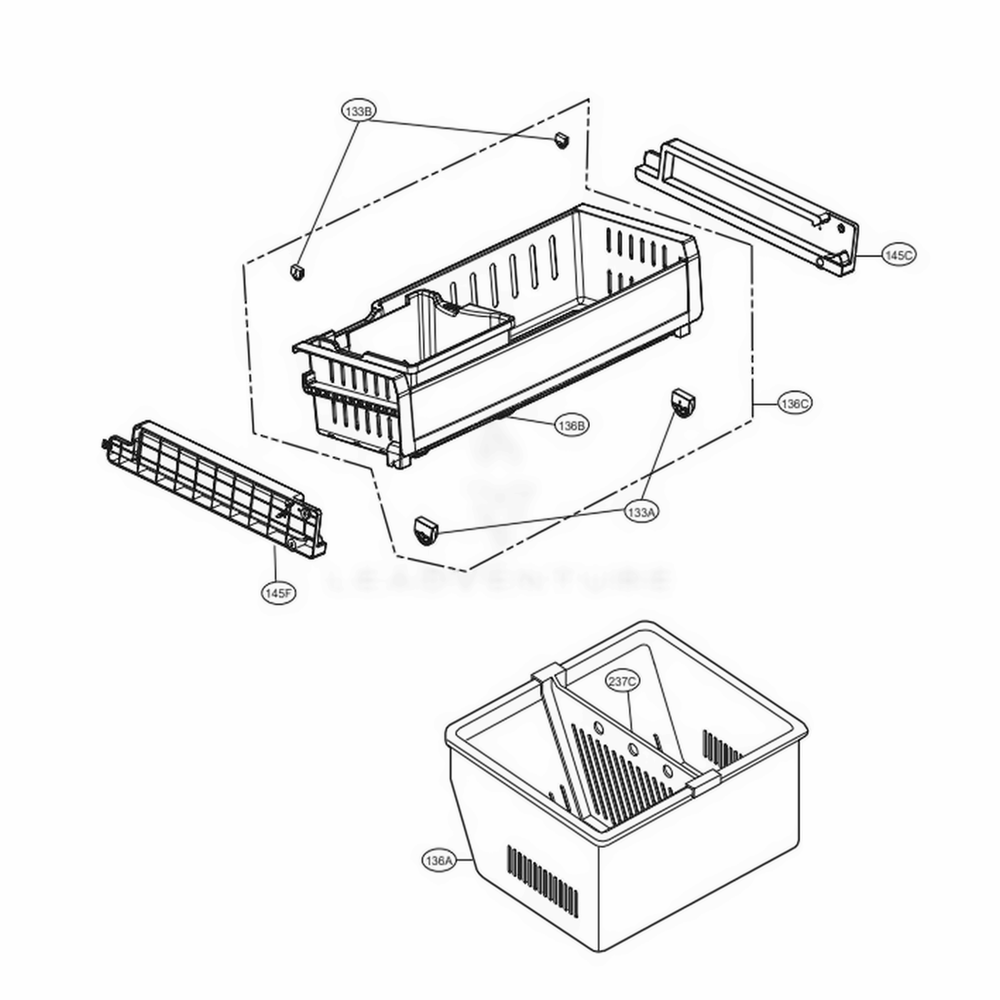 Freezer Parts Diagram and Parts List for LFX25973D ASBCNA1 LG Refrigerator