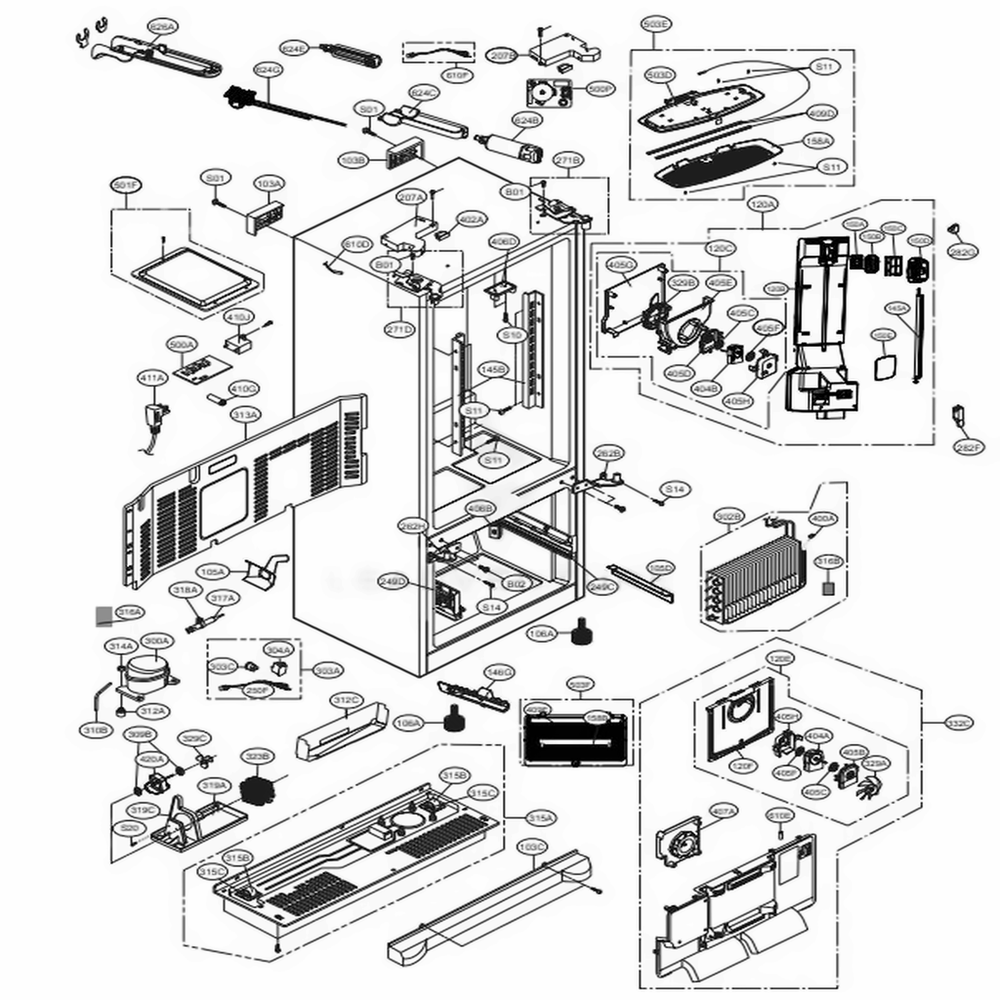 Case Parts Diagram and Parts List for LMX28988ST ASTCNA6 LG Refrigerator