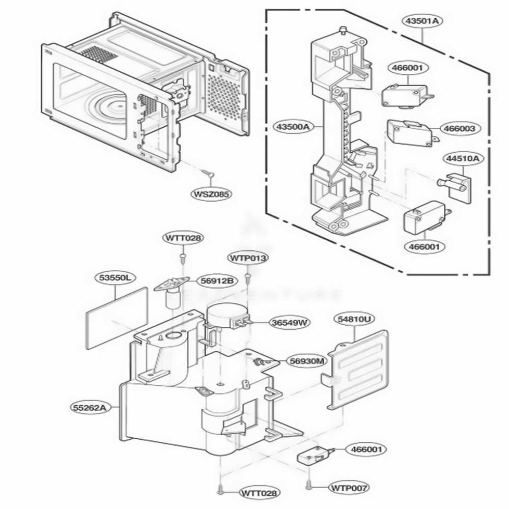 Latch Board Parts Diagram and Parts List for KCMC155JSS ASTEKAD LG Range