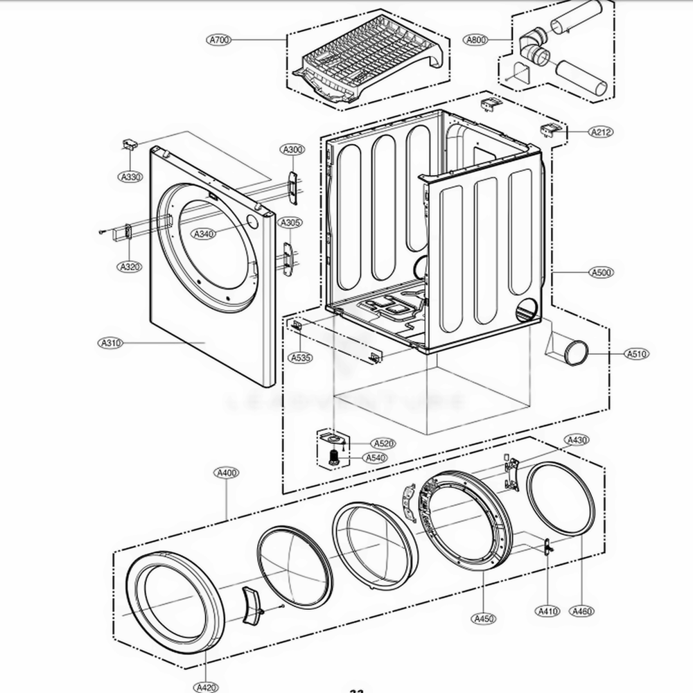 Cabinet And Door Assembly Diagram and Parts List for TDV10021G ABWEEUS LG Washer