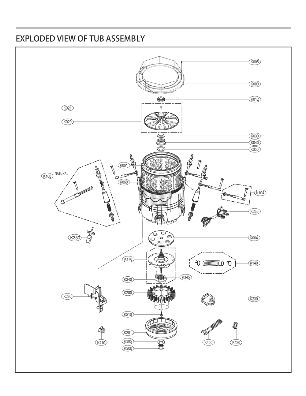 Tub Assembly Diagram and Parts List for T1772HFFSP5 ASSEPUS LG Washer