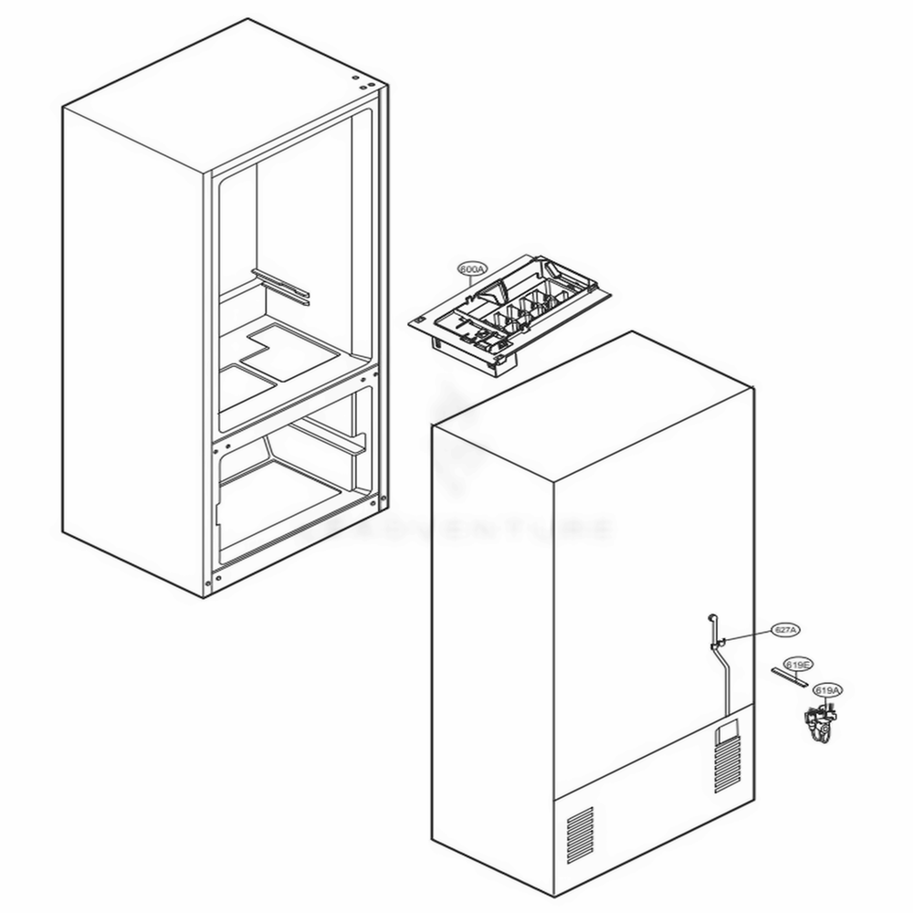 Ice Maker Parts Diagram and Parts List for LDCS24223S ASTCNA2 LG Refrigerator