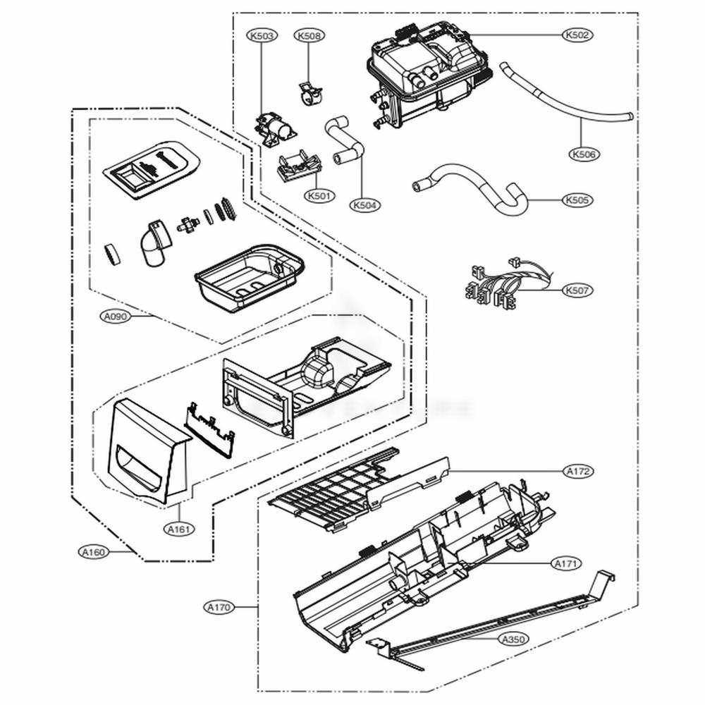 Panel Drawer Assembly And Guide Assembly Diagram and Parts List for DLEX4270W ABWEEUS LG Dryer