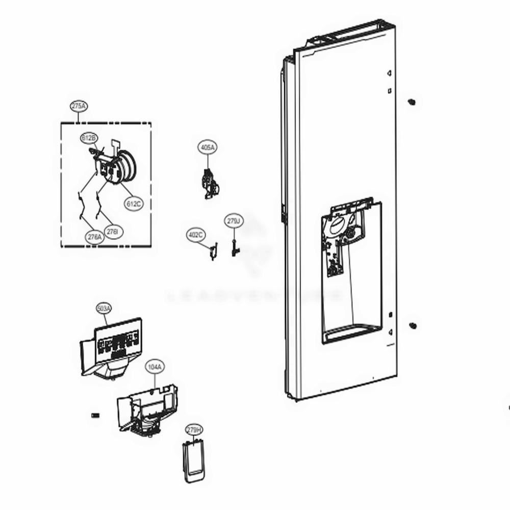 Dispenser Parts Diagram and Parts List for LFXS28596D ASBCNA2 LG Refrigerator