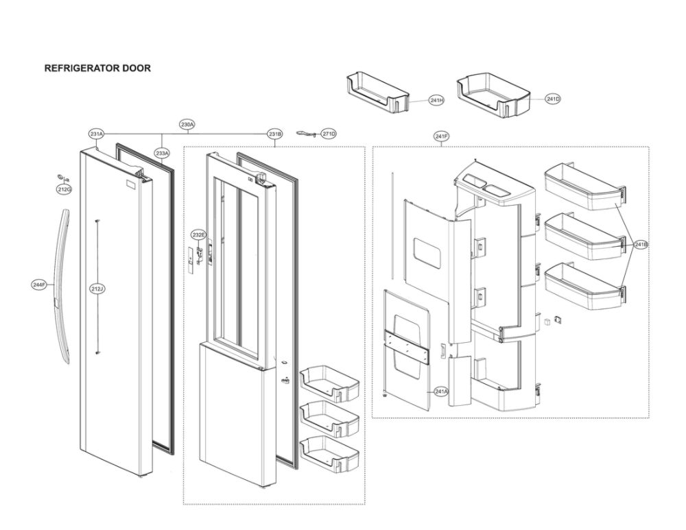 Refrigerator Door Parts Diagram and Parts List for LSXS26466D 00 LG Refrigerator