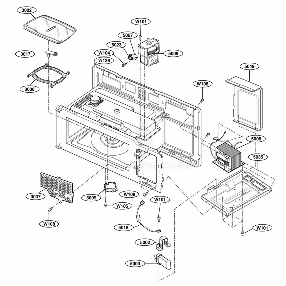 Interior Parts 1 Diagram and Parts List for MMV5165AAW CW1EMTG LG Wall Oven