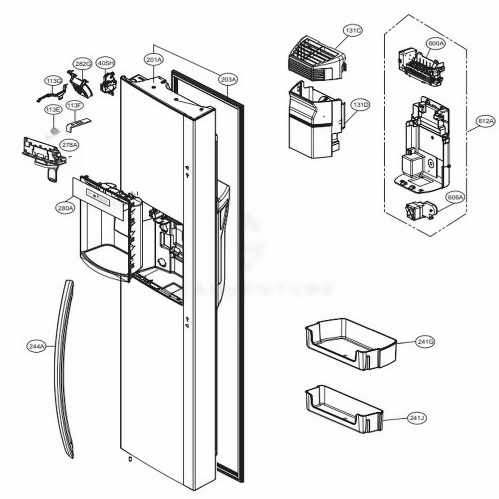 Freezer Door Diagram and Parts List for LSXS26336S ASTCNA1 LG Refrigerator