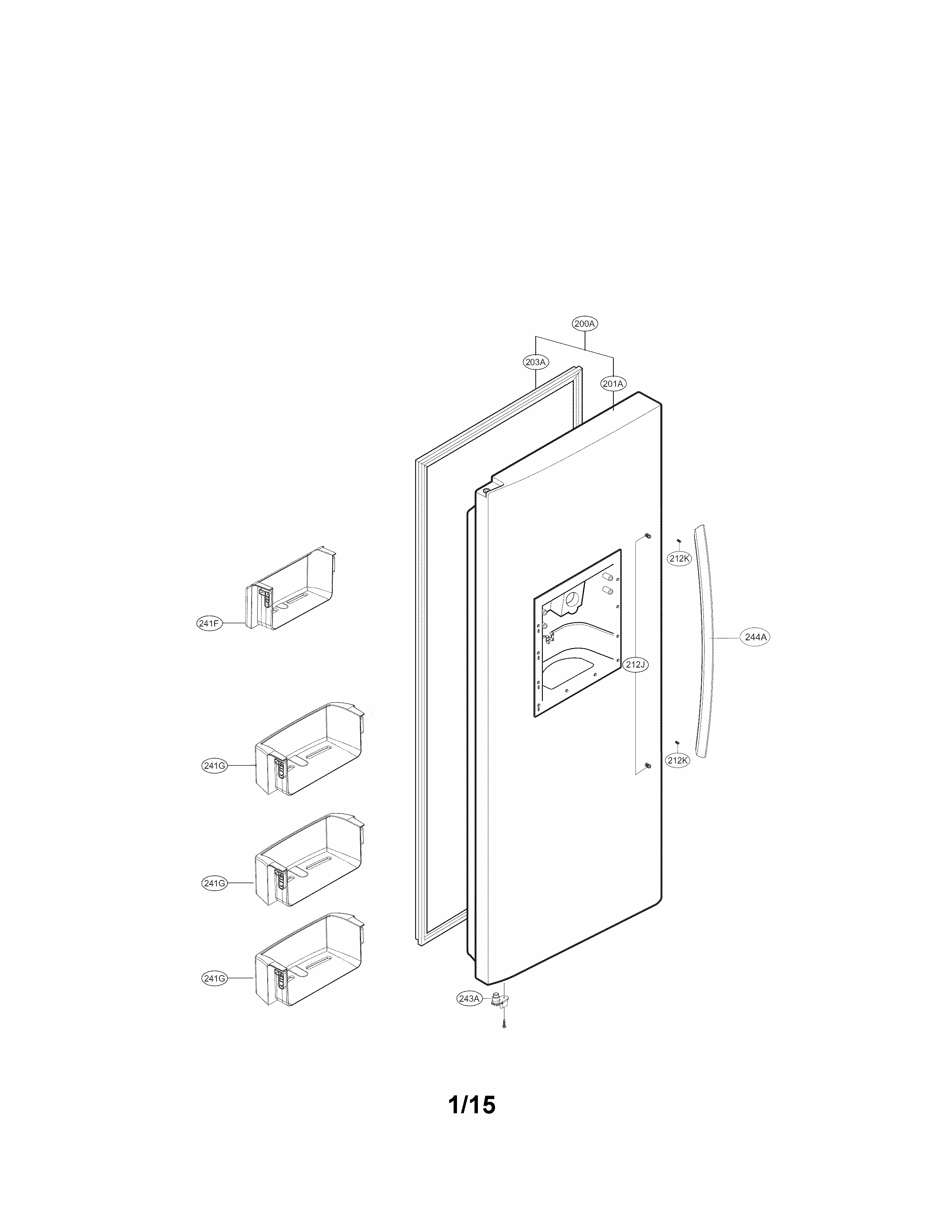 Freezer Door Parts Diagram and Parts List for 79551812410  Kenmore Refrigerator