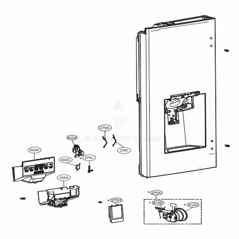 Dispenser Parts Diagram and Parts List for LFXS28566D ASBCNA4 LG Refrigerator
