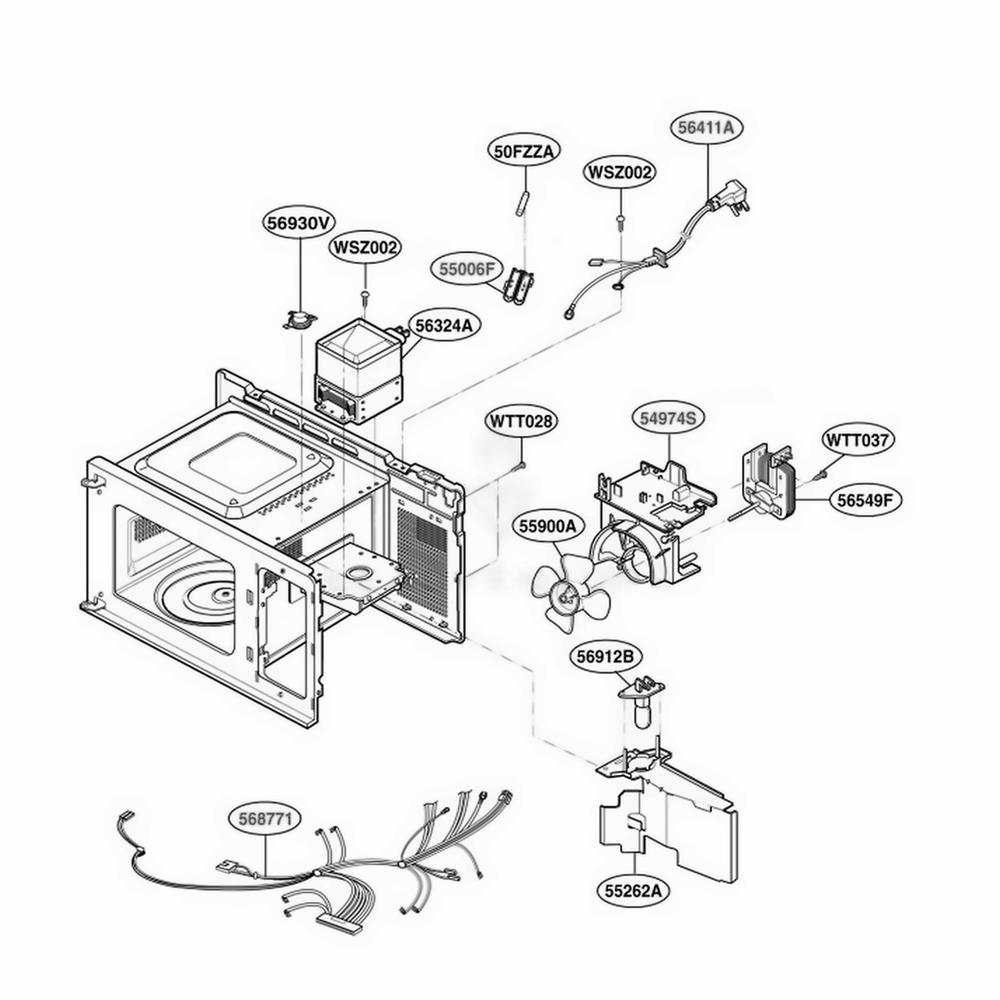 Interior Parts 1 Diagram and Parts List for MC696W KWHEMCF LG Wall Oven