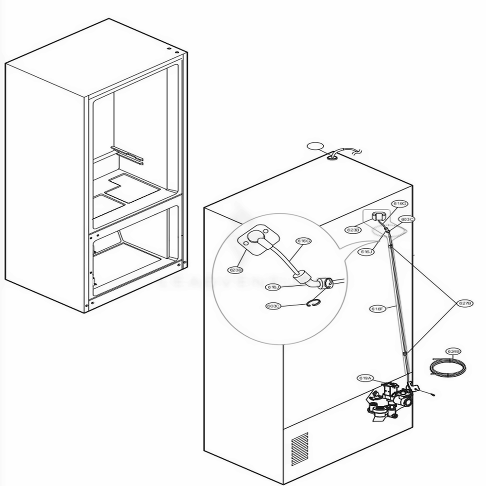 Valve And Water Tube Parts Diagram and Parts List for GF5D906SL ASTRGAP LG Refrigerator