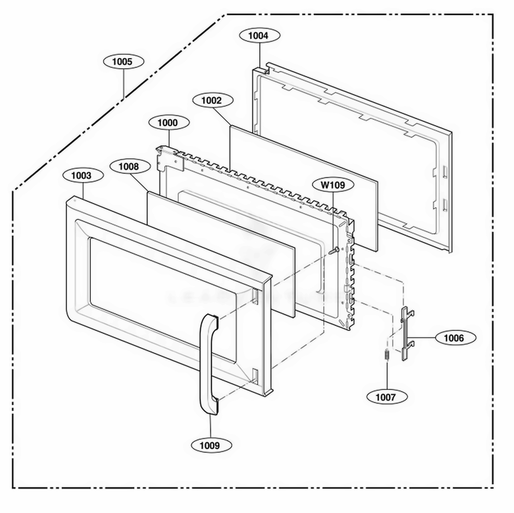 Door Parts Diagram and Parts List for JVM1533BD AB1EGEU LG Wall Oven