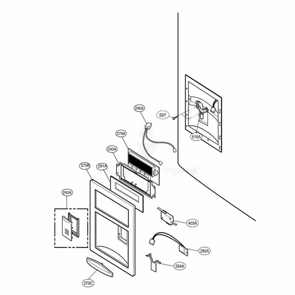 Dispenser Parts Diagram and Parts List for 77193 ASTCSER LG Refrigerator