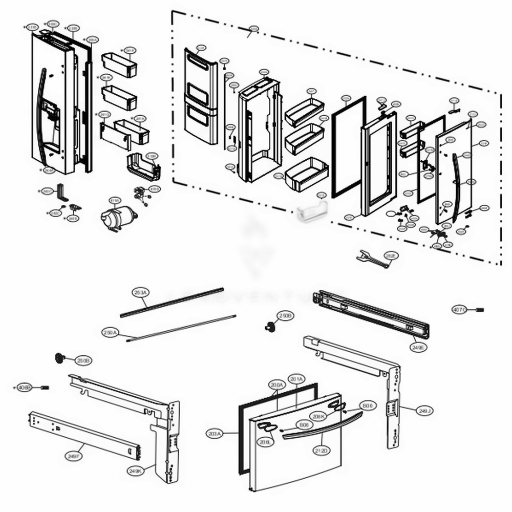 Door Parts Diagram and Parts List for LFXS28566M AMTCNA2 LG Refrigerator