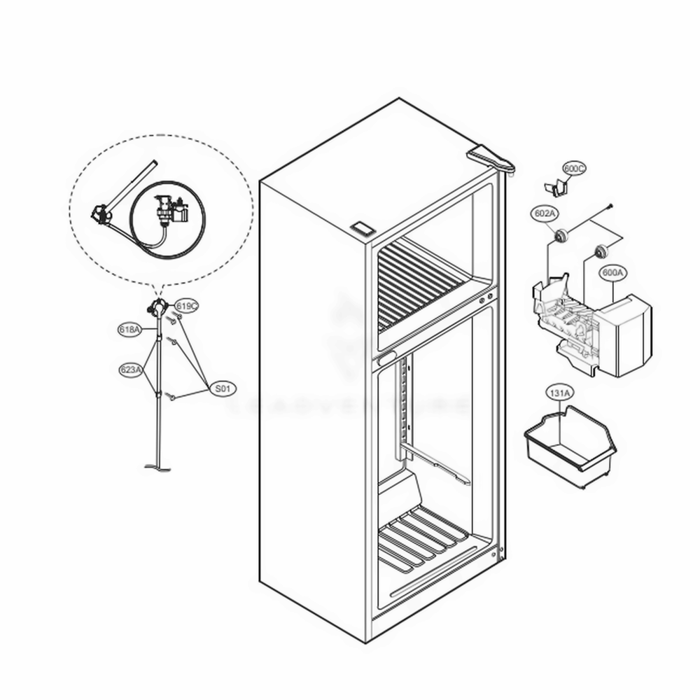 Ice Maker Parts Diagram and Parts List for LTCS20220W ASWCNA3 LG Refrigerator