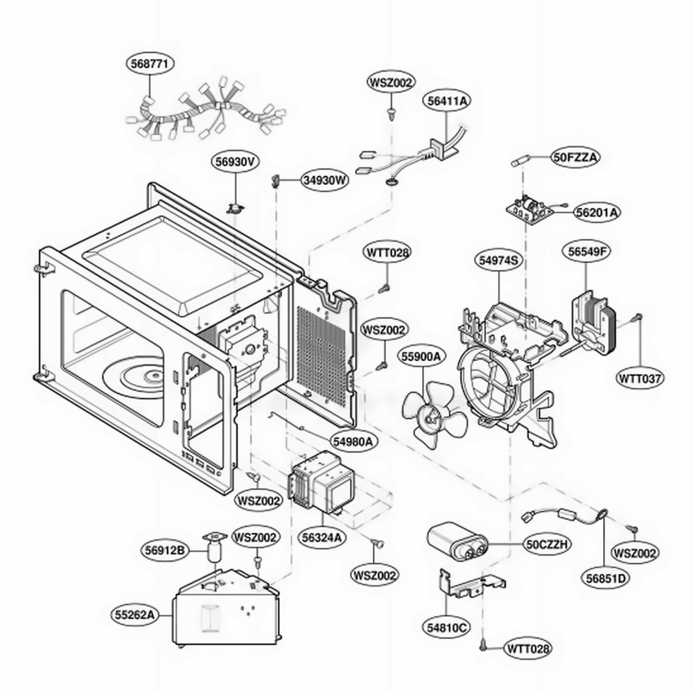 Interior Parts Diagram and Parts List for MA1101BRV BKEGSE LG Wall Oven