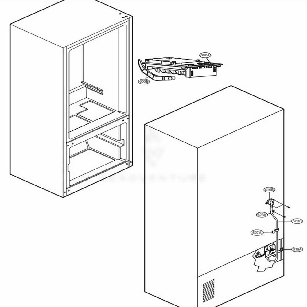 Water And Ice Maker Parts Diagram and Parts List for LFC28768SB AWBCNA0 LG Refrigerator