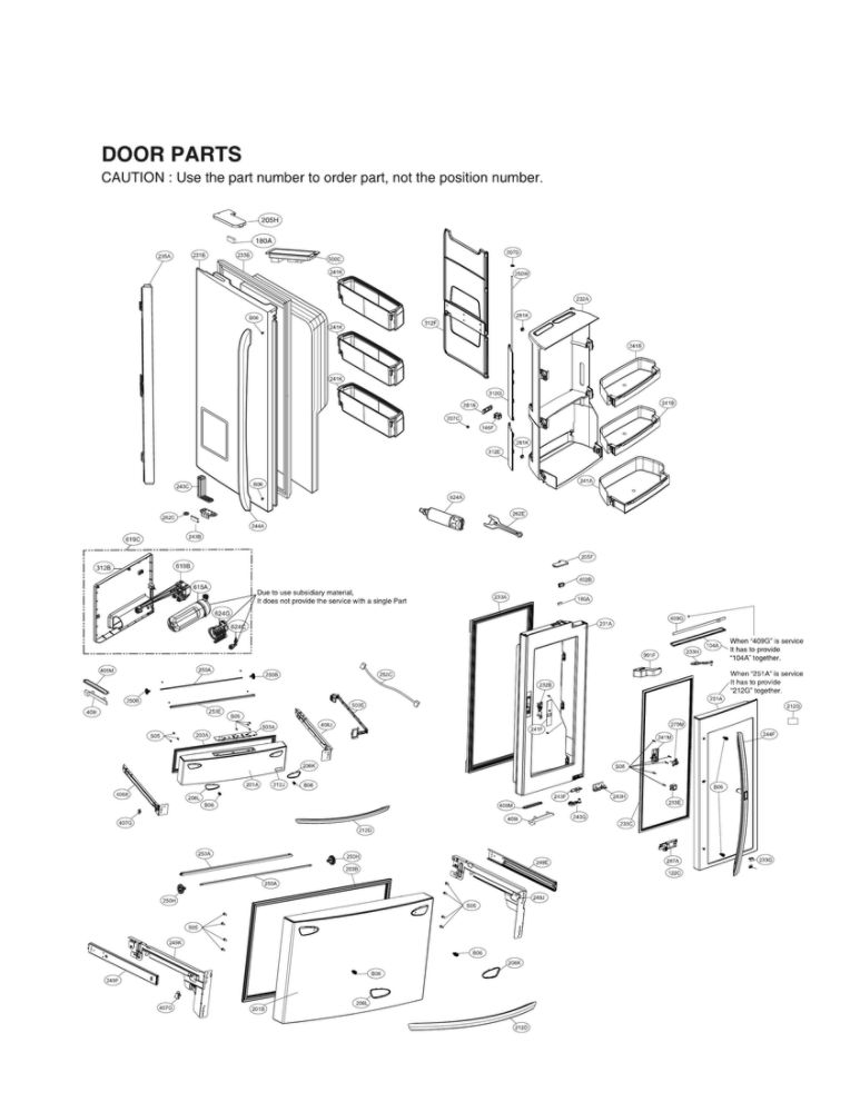 Door Parts Diagram and Parts List for LMXC23796S 01 LG Refrigerator