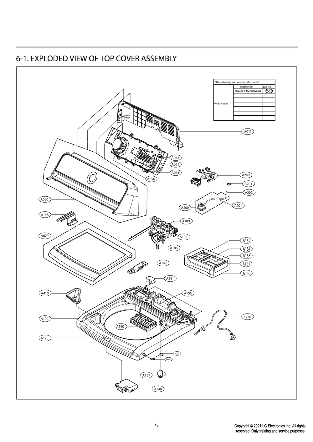 Top Cover Assembly Diagram and Parts List for T1799SEHBW ABWETUS LG Washer