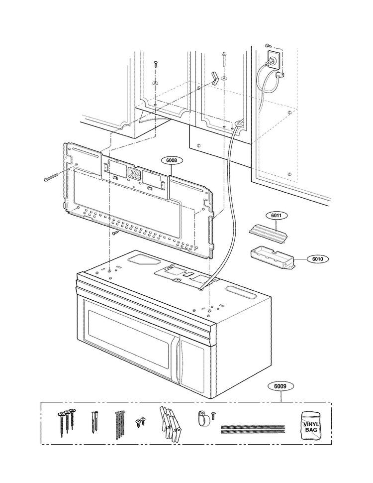 Installation Parts Diagram and Parts List for MV1604SW01  LG Microwave