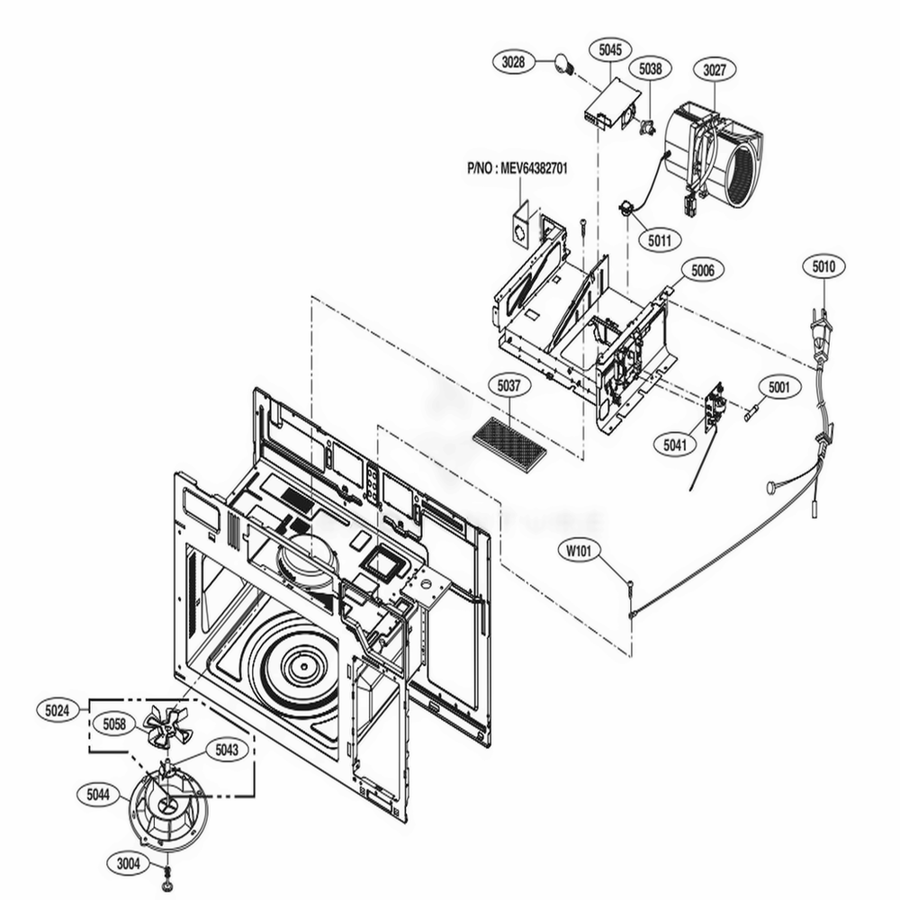 Interior Parts 2 Diagram and Parts List for LMV1831SW CWHELGA LG Microwave
