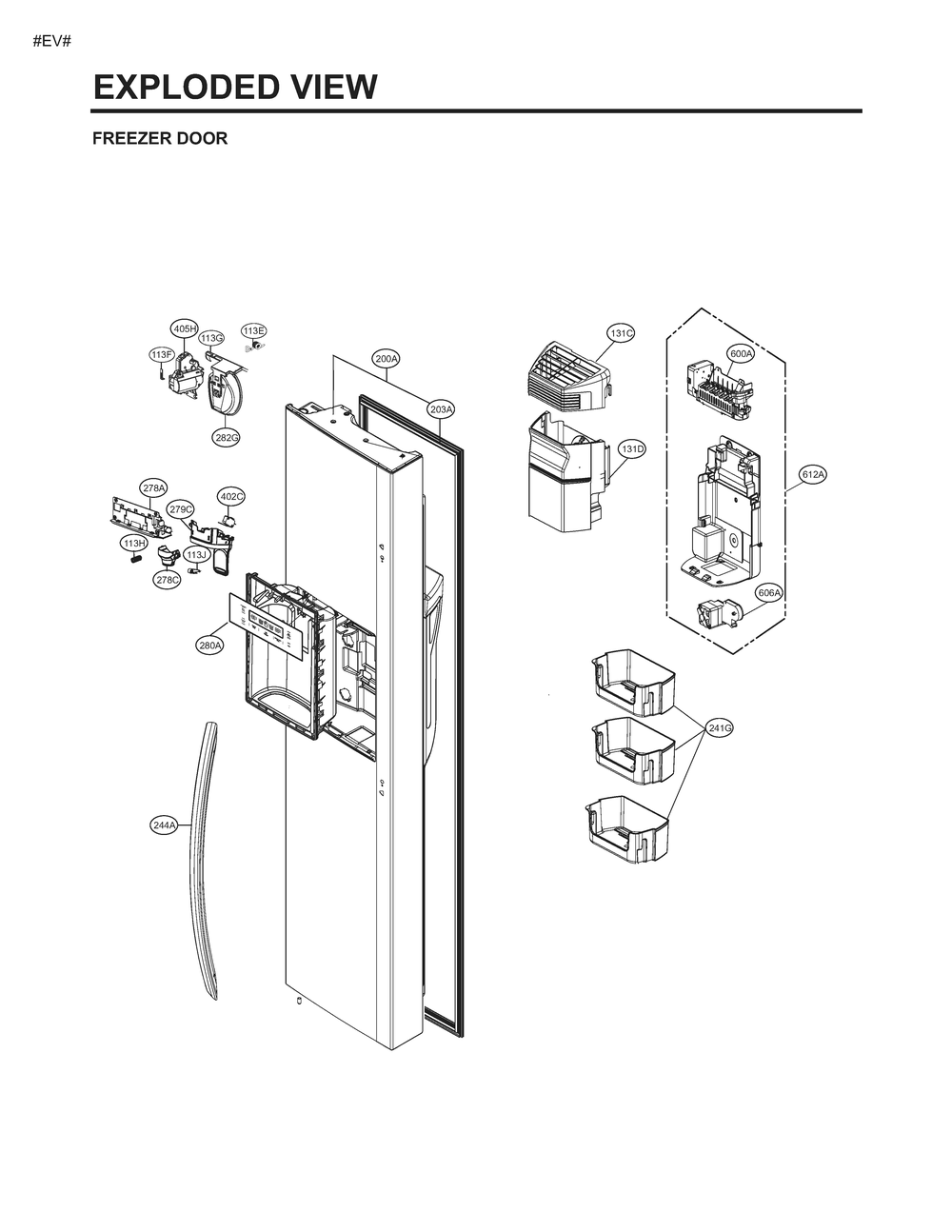 Freezer Door Diagram and Parts List for GM-J267NSBL ASTCSE0 LG Refrigerator