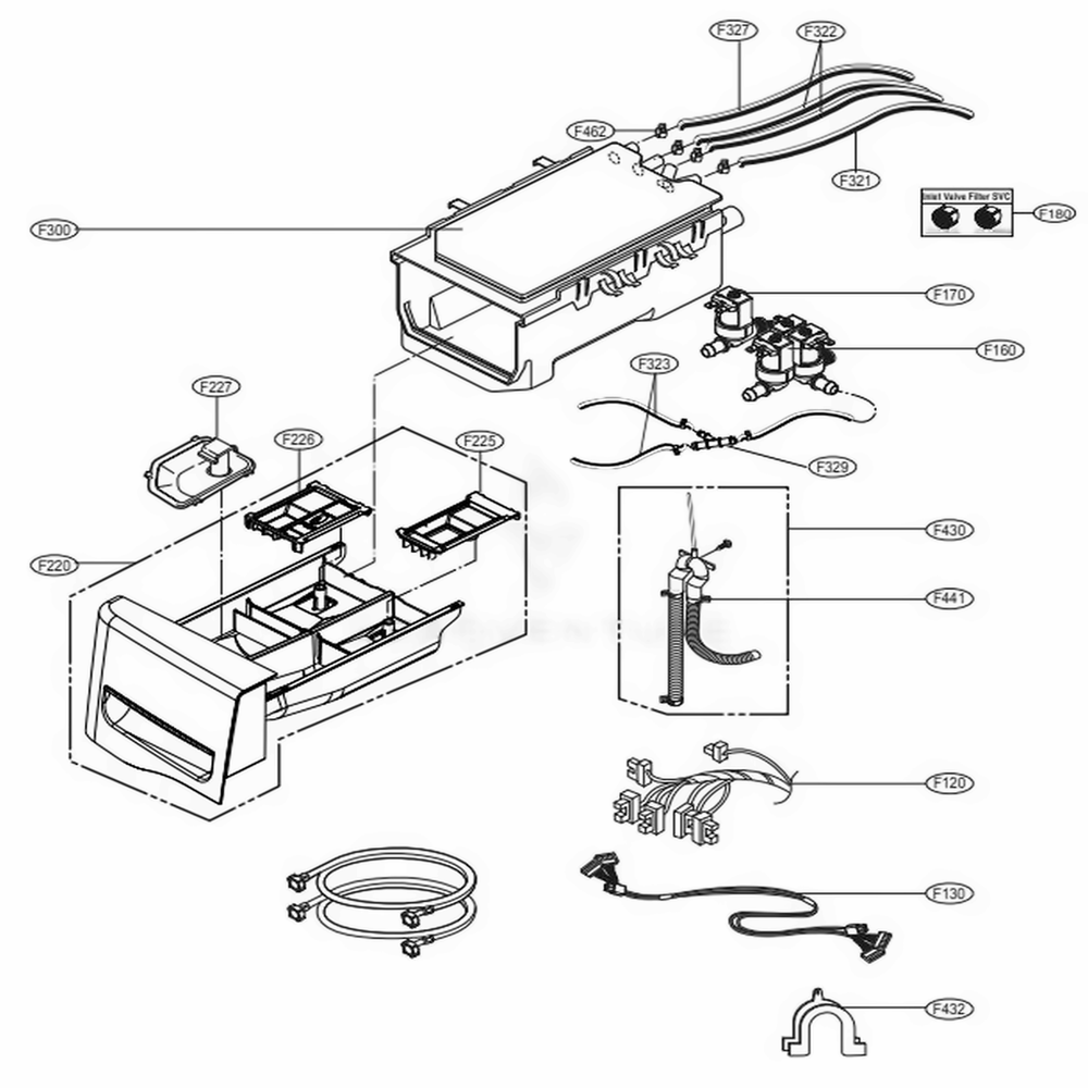 Dispenser Assembly Diagram and Parts List for 41683 ASTESEU LG Washer