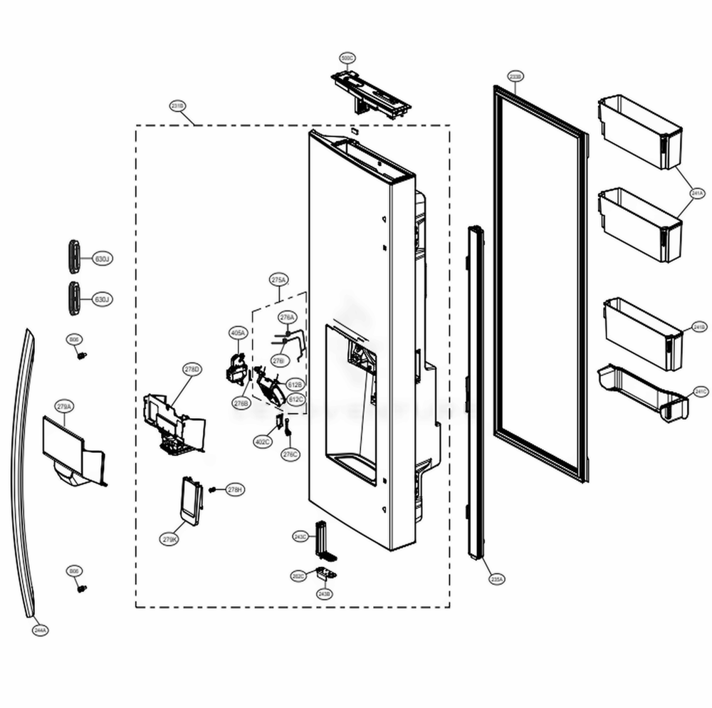 Door Parts 1 Diagram and Parts List for LRFXC2416D ASBCNA0 LG Refrigerator
