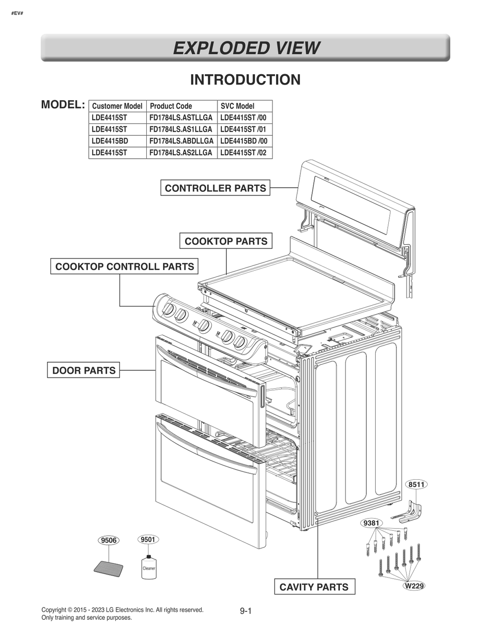 Introduction Diagram and Parts List for FD1784LS ASTLLGA LG Range