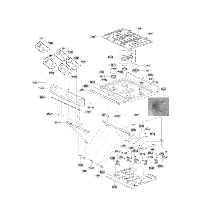 Cooktop Diagram and Parts List for LRG4113ST 00 LG Range