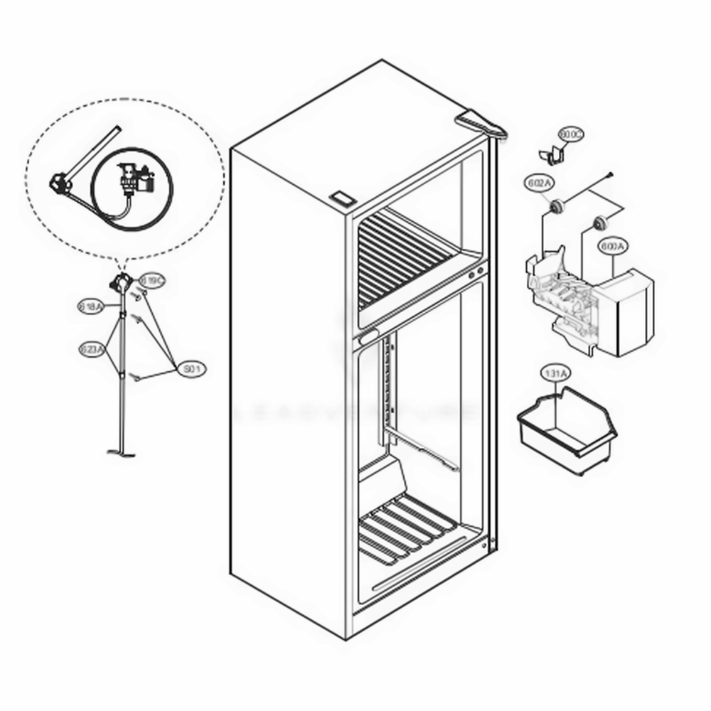 Ice Maker Parts Diagram and Parts List for LTCS20220B AWBCNA2 LG Refrigerator
