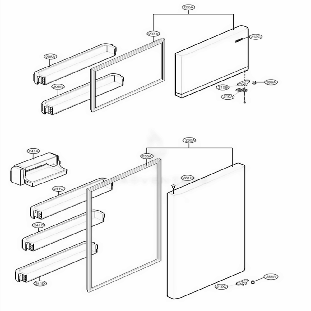 Door Parts Diagram and Parts List for LTC24380SB AWBCNA0 LG Refrigerator