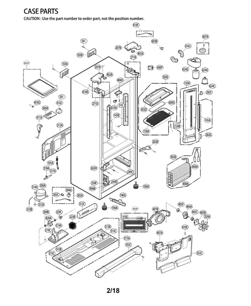 Case Parts Diagram and Parts List for LFX25974SW 05 LG Refrigerator