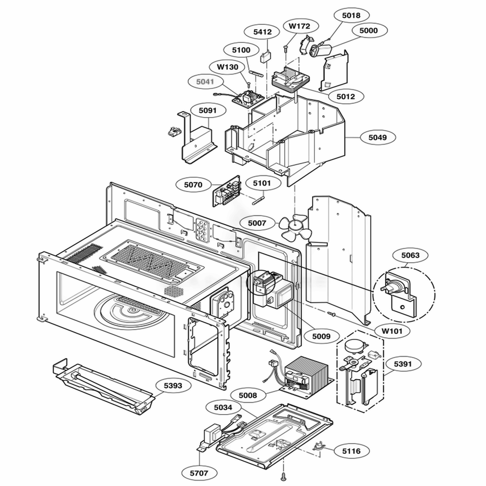 Interior Parts 1 Diagram and Parts List for SCA1001HSS AS2EGEU LG Wall Oven