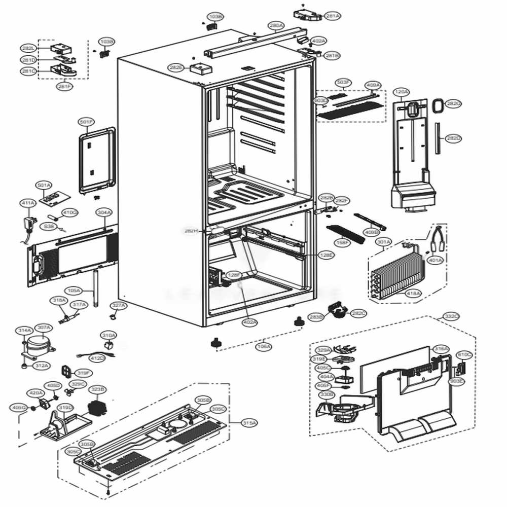 Case Parts Diagram and Parts List for 79413 ASTCSE1 LG Refrigerator