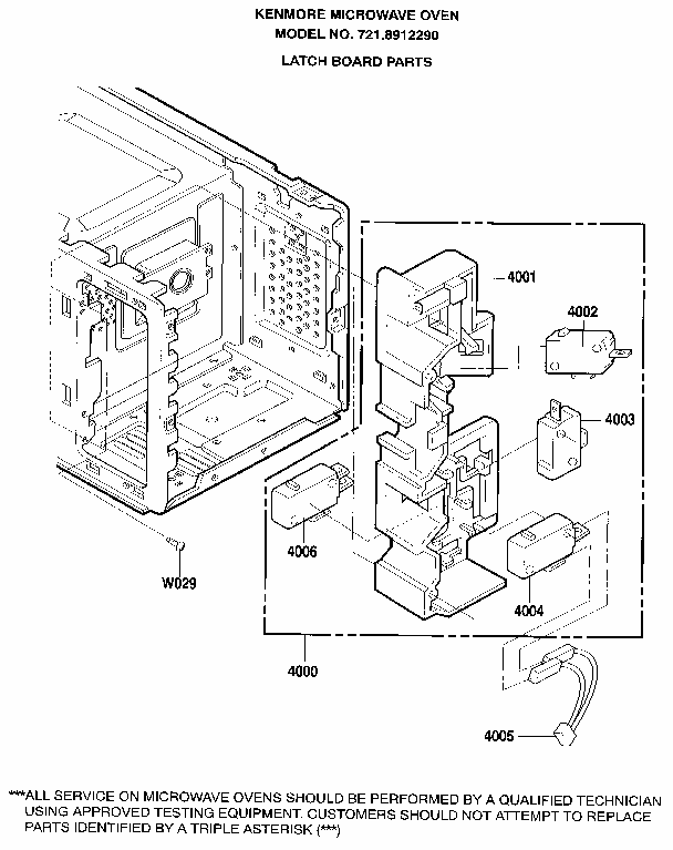 Latch Board Diagram and Parts List for 7218912290  Kenmore Microwave