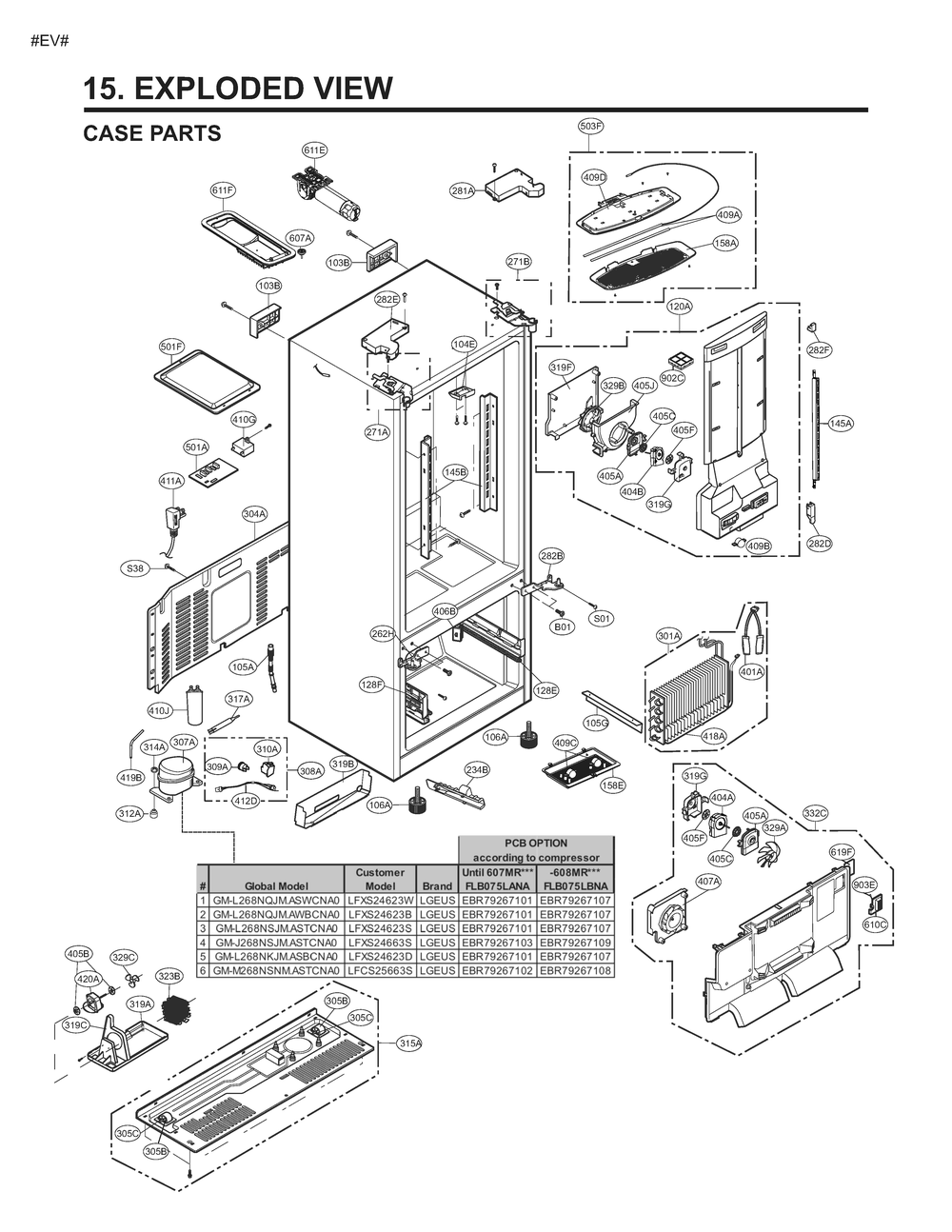 Case Parts Diagram and Parts List for GM-J268NSJM ASTCNA0 LG Refrigerator