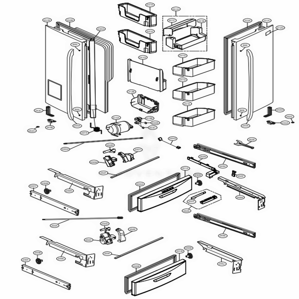 Door Parts Diagram and Parts List for LMX28994ST ASTCNA0 LG Refrigerator