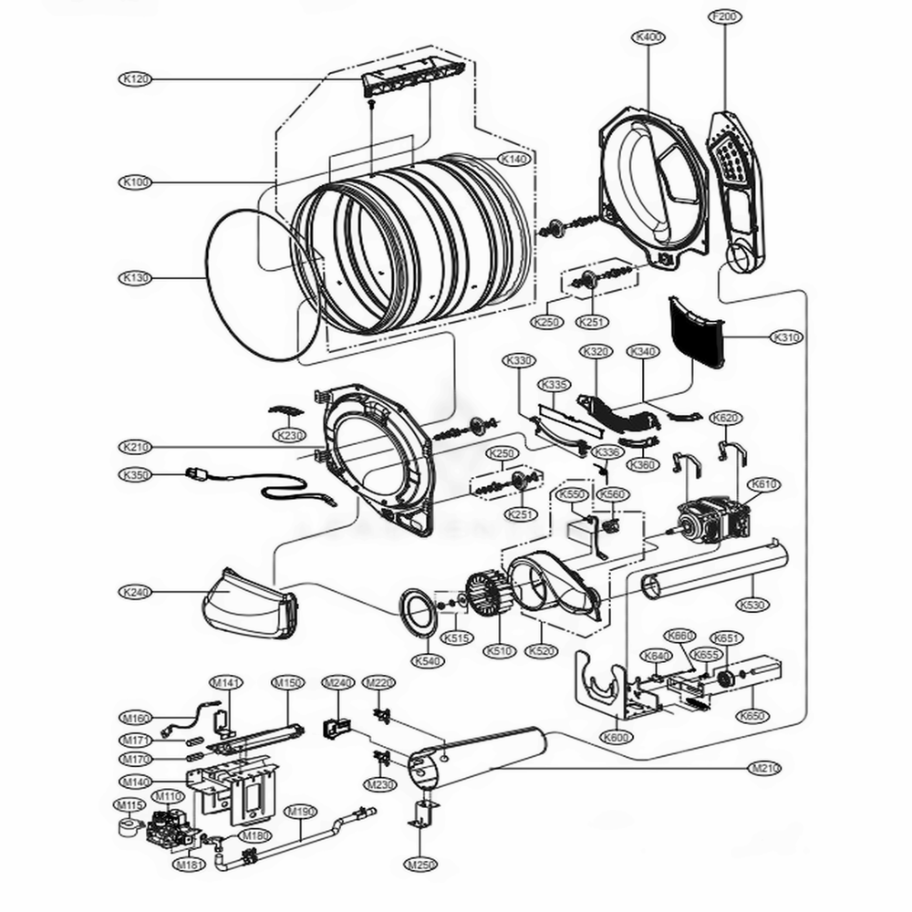 Drum And Motor Assembly Gas Type Diagram and Parts List for GD1329LGW ABWEELC LG Washer